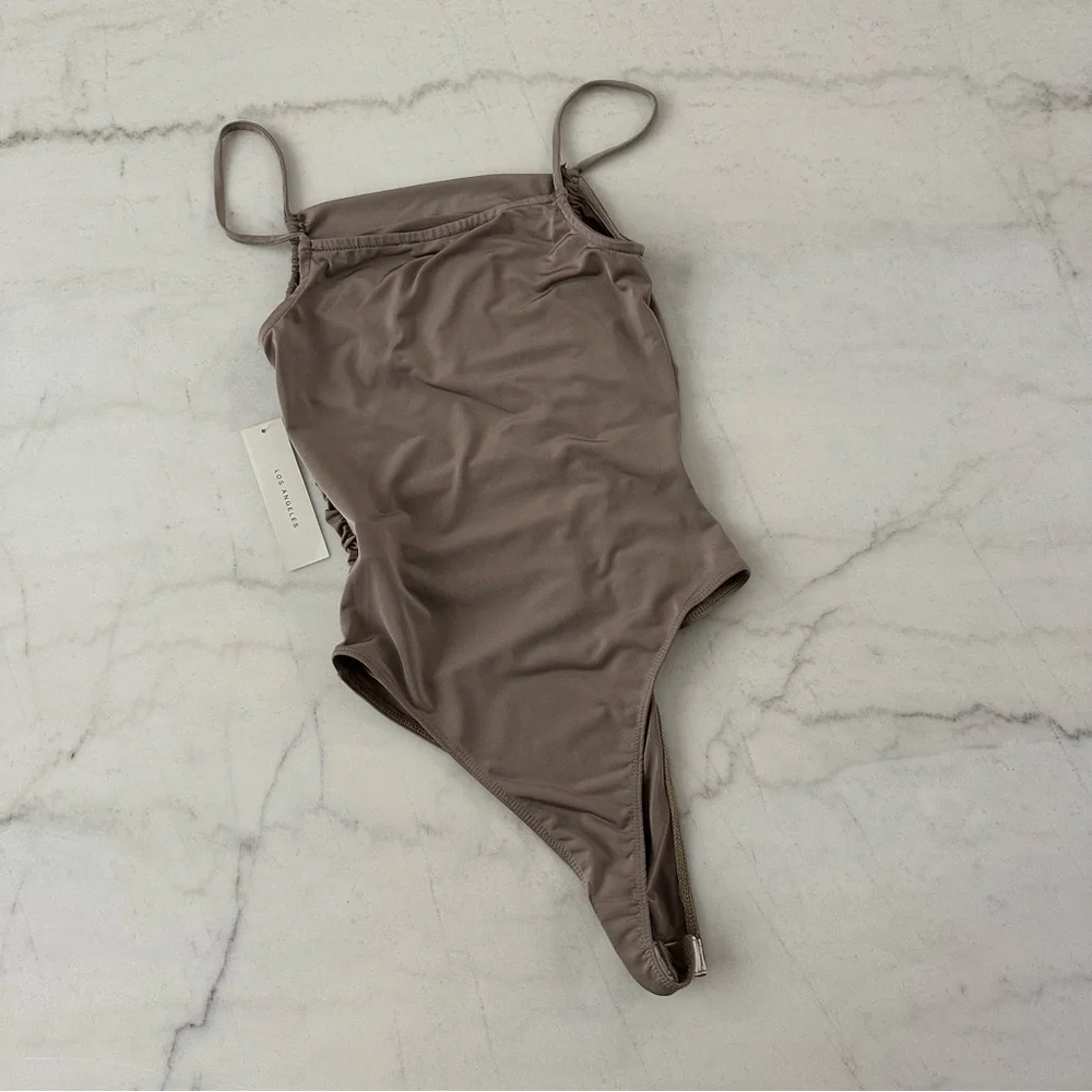 F21 BODYSUIT ✨ Bundle 2 bodysuit white tan ruching thin strap sexy nwt tank s - Picture 2 of 6